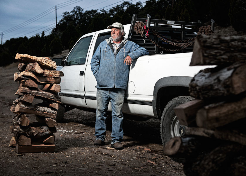 austin portrait photographer portrait of a man selling firewood on the side of the road