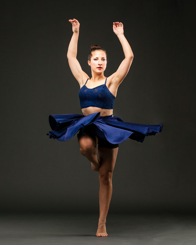 dance portrait girl spinning in blue skirt